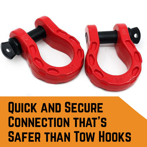 Off Road D Ring Shackles For Recovery, 68,000 Lbs Breaking Strength And 17,000 Lbs Working Load Limit, 7/8 Inch Pin And Washers