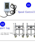 Speed controller and support legs for Electric PVC Belt Conveyor With Adjustable Speed, Dual Guardrails For Desktop Use, Built Tough Industrial Transport Machine That Keeps Things Moving, 59 Inch By 7.9 Inch, 120W, 110V, White.