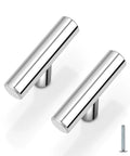 10 Pack Euro Round T Bar Knobs With 2 Inch Overall Length Polished Chrome Finish Stainless Steel Single Hole Kitchen Cabinet Hardware