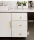 Gold polished cabinet handles on white drawers, 2 Pack Kitchen Cabinet Handles And Drawer Pulls Set For Cabinets And Wardrobes
