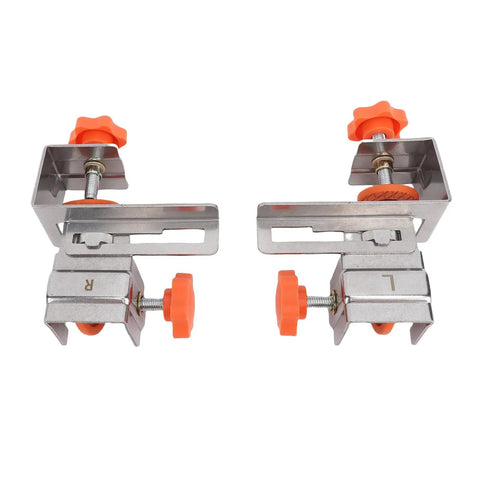 Heavy Duty Drawer Panel Fixing Clamps Set 2 Pairs Stainless Steel With 410 Gasket, top view of two metal clamps with orange knobs