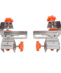 Large Adjustable Stainless Steel Drawer Panel Fixing Clamps Heavy Duty Installation Fixture With Knockout Grip For Smooth Furniture Assembly And Woodworking Projects shown from the front with orange knobs.