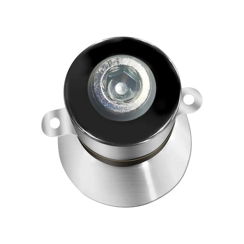 Top Shelf 40KHz 60W Ultrasonic Transducer Rock Solid Generator For Industrial Cleaners Piezoelectric Module top view of stainless steel design with black cover.