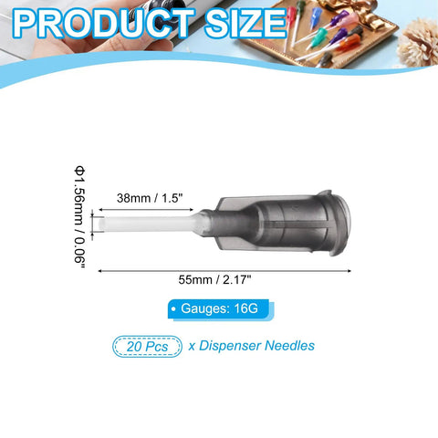 20 Pack 16G Dispensing Needles With Luer Lock For Liquid Glue Gun, 1.5 Inch PTFE Needle Tube And PP Heat Resistant Plastic Blunt Tips, Perfect For Precise Adhesive Dispensing In Crafts, Electronics, And DIY Projects Gray, 38mm and 55mm size view