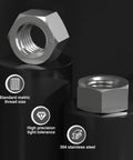 Heavy Duty 227 Piece Metric Hex Nuts Kit M3 M4 M5 M6 M8 M10 M12 With 304 Stainless Steel 18-8 Finish External Hex Nuts Set