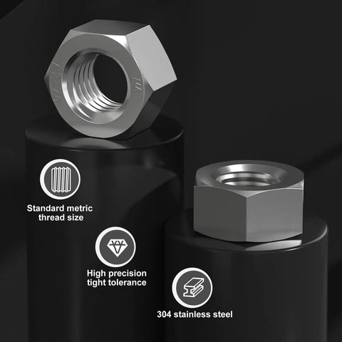 Heavy Duty 227 Piece Metric Hex Nuts Kit M3 M4 M5 M6 M8 M10 M12 With 304 Stainless Steel 18-8 Finish External Hex Nuts Set