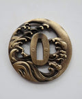 Antique Copper Tsuba And Fuchi Kashira Menuki Set For Samurai Sword Koshirae, Handcrafted Dope 8 To 9 Cm Guard with Wave Design