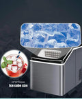 Heavy Duty Countertop Ice Maker Cranks Out Fifty Five Pounds Of Fresh Cube Ice Daily With Ridiculously Fast Twelve Minute Batch And Zero Drama Auto Clean System, showing fresh ice cubes.