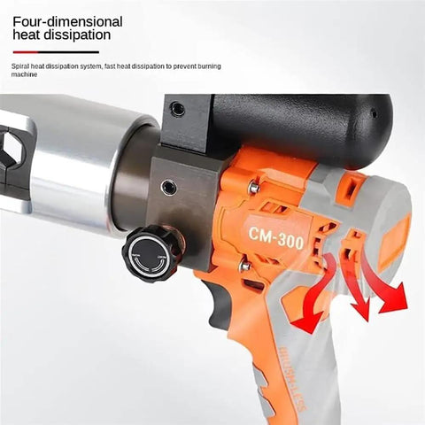 Close-up of Portable Battery Powered Electric Hydraulic Cable Crimping Pliers With 360 Rotating Clamp highlighting heat dissipation features.