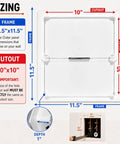 Sizing diagram for Built Tough Spring Access Panel 10x10 Inch For Ceiling And Drywall Snap Right In White Cover Plate.