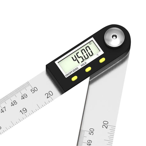 Hardcore Stainless Steel Digital Protractor With Bold Lcd Screen For Spot On 360 Degree Angle Measuring In Construction And Woodworking Gonna Help You Nail Every Cut Perfectly showing 45-degree angle measurement.