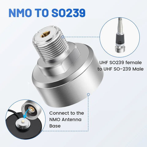NMO To SO239 Adapter For Your Vehicle Antenna Rig Heavy Duty PL259 Coax Connector Mount Chrome Plated Brass