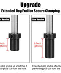 Comparison of Quick Ratchet MFT Table Workbench Dog Clamp sizes with new 1.6 inch extended dog end for secure clamping.