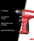 1/2-Inch Heavy Duty Reversible Composite Drill Air Tool With Keyed Chuck, Quiet Silencing Tech, 400 RPM, 0.7 HP, Lightweight Grip