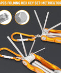 Top Tier 14-Piece Folding Hex Key Set With Metric And Torx Bits, Heavy Duty CR-V Steel Tools For Bike Repair And Hard Core Mechanics Jobs That Never Bend Or Strip And Built Tough For The Garage; orange folding hex key set with carabiner