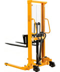 Tough Manual Straddle Pallet Stacker Powers Through 2200 Lbs Loads Without Breaking A Sweat Features Hand Hydraulic Pump And 63 Inch Lift Height For Quick Warehouse Workflows Daily, showing hydraulic system and adjustable forks.