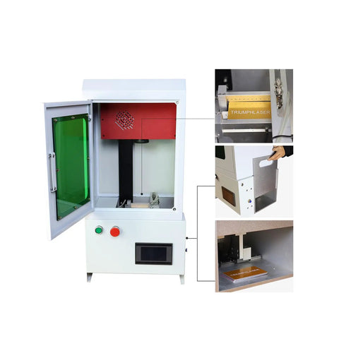 Next Level Automatic Label Marking Machine Featuring Computer Controlled Operation, shown with open door and internal components.