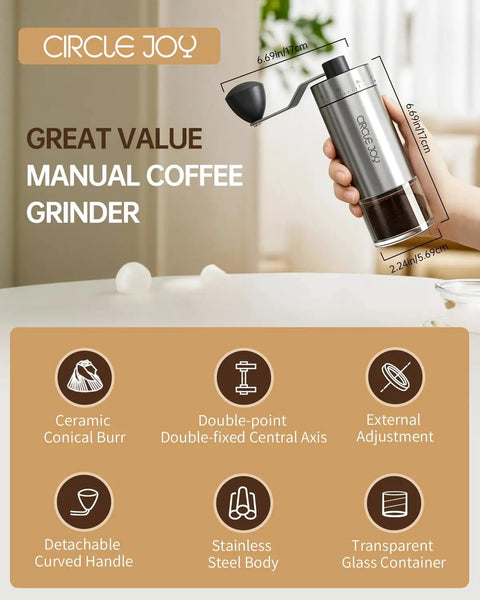Compact Manual Coffee Grinder With 40 External Grind Settings And Ceramic Conical Burr, Durable Stainless Steel Build