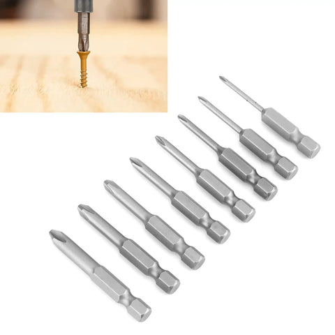 Top Notch 8 Pcs Chrome Vanadium Screwdriver Bit Set With S1/4 Inch Shank For Electric Drill And Home Rides Plus Auto Work Durable Phillips Cross Bits That Get The Job Done Fast Without Breaking A Sweat., eight chrome vanadium screwdriver bits on white