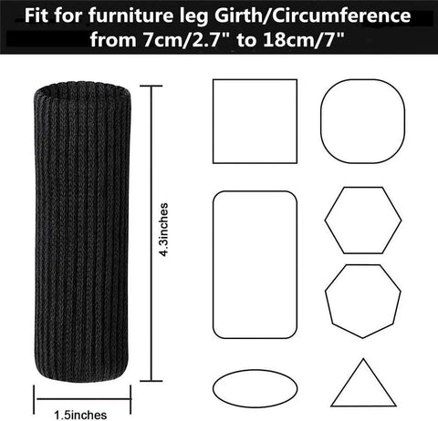 32 Piece Knitted Chair Leg Protectors Set Non Slip Wear Resistant Noise Reducing Furniture Feet Covers Fits Most Legs From 2.3 To 6.6 Inches Black Style 2, showing leg cover and shapes.