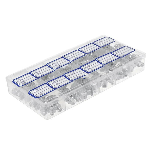 130 Piece Grease Nipple Assortment Kit With Galvanized Metal Hydraulic Fittings In Metric And Imperial Sizes M6 M8 M10 storage case