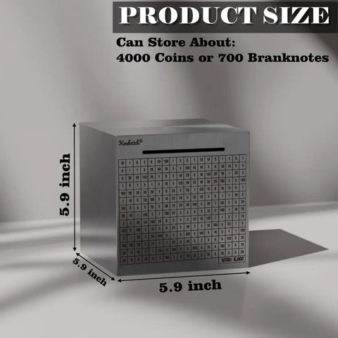 Stainless Steel Money Saving Box With Built In Counter Break To Open Piggy Bank For Adults And Kids Large Metal Coin Jar Tracks Savings