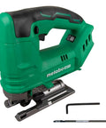 Lightweight 18V Cordless Jig Saw With 2,500 SPM, Four Cutting Modes, Tool-Less Blade Change, LED Light, Dust Blower, Black and Green