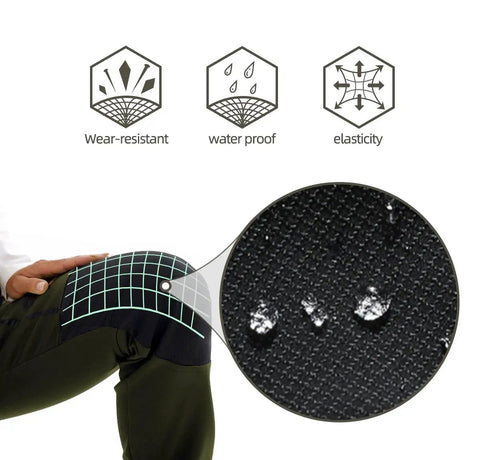 Close-up of fabric texture and waterproof detail on Men's Outdoor Snow Ski Pants Waterproof And Windproof Fleece Cargo Hiking Trousers