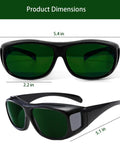 Pro Grade Ipl Laser Safety Glasses For At Home Hair Removal And Salon Work Broad Spectrum OD 5 with dimensions labeled 5.4, 2.2, and 1.9 inches.