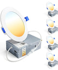 Ultra Bright Four Inch LED Canless Recessed Wafer Light, showing color temperature labels and slim design for easy installation.