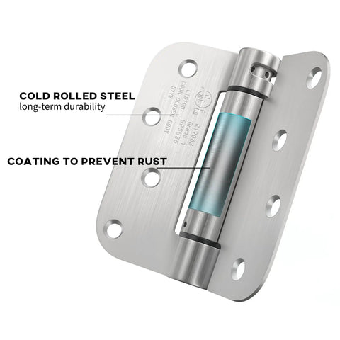 Heavy Duty Self Closing Door Hinges 2 Pack Four Inch Spring Hinges With Adjustable Tension Brushed Nickel Finish showing durability features