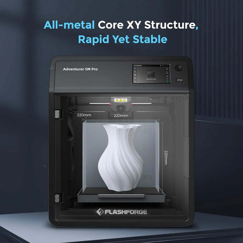 Front view of Adventurer 5M Pro High Speed Enclosed 3D Printer For Home And School, 220x220x220 mm Build Volume with printed vase