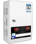 No Sweat Heavy Duty Automatic Voltage Stabilizer Built Tough For Your Home Gear Pure Copper Coils Dual Digital Display Surge Protection 220V Wall Mount Power Regulator side view with digital output
