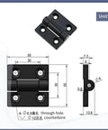 Black zinc-alloy torque hinge for electrical cabinet doors, 50×50 mm, four Ø6.5 through-holes with Ø12 counterbores, 1 pc