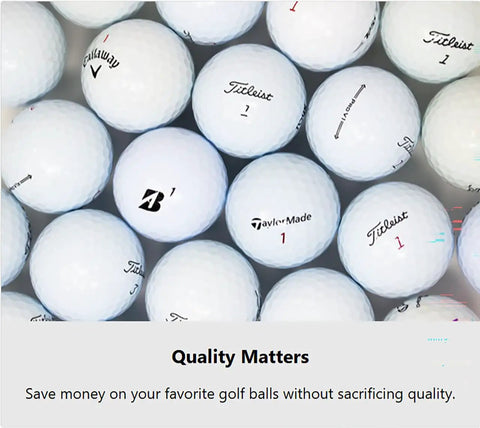 Assorted white branded golf balls arranged closely together on display, showcasing different logos and numbers.