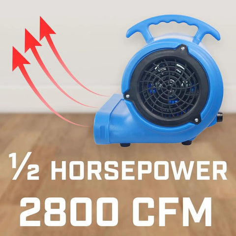 Pro Grade Heavy Duty Industrial Air Mover And Carpet Dryer, 2800 CFM, Half Horsepower, front view, for commercial use.