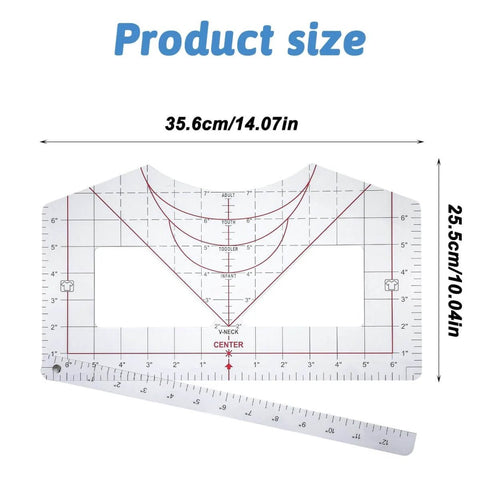 Clear T Shirt Ruler Guide For Vinyl Alignment And Heat Press Centering with size measurements, made of transparent PVC.