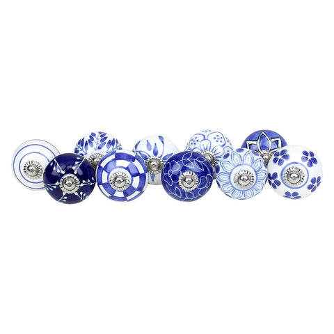 Top Shelf 10 Pack Ceramic Cabinet Knobs With Blue And White Printed Antique Patterns Sweet Glossy Finish Drawer Pull Handles For Kitchen Cupboards And Wardrobes Legit Home Decor set of ten unique blue ceramic drawer knobs.
