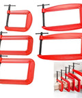 Massive 110mm Jaw G Clamp With Deep Throat For Welding And Woodworking Projects Made From Durable Cast Iron Rust Resistant Orange Finish Heavy Duty C-Clamp For Gluing And Assembly Tasks No Sweat Guarantee set, showcasing multiple sizes.
