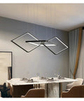 Minimalist Modern LED Pendant Lights for Living Room Dining Table LED Pendant Lamp for Home Shops Office Use (Colour: BlackColdWhite Size: L100CM) (Blackdimmingwithremote L100CM) hanging over marble dining table.