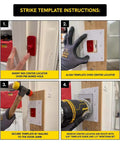 No Sweat Bamboo Router Jig For Door Latch And Deadbolt Installation with step-by-step strike template instructions.