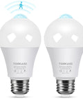 Motion Sensor LED Bulbs E26 Base Dusk To Dawn Activation Auto Light Up When Motion Is Detected At Night 8 To 16 Feet Range Turns Off After 30 To 45 Seconds Energy Efficient Long Lasting Security Lighting For Indoor Or Outdoor Use, two white bulbs