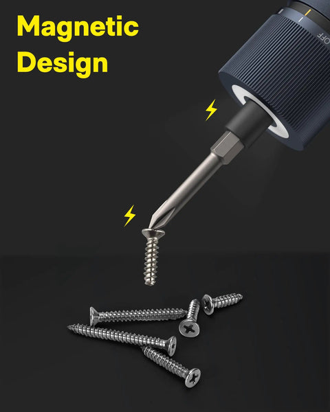 Cordless Electric Screwdriver Kit With USB C Charge displaying magnetic bit holder picking up screws