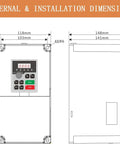 Beast Of A Seven Point Five Kilowatt Ten Horsepower 380V VFD Inverter For Single Phase To Three Phase Motors, 0 To 2000 Hz Output, One Phase Or Three Phase Input, Low Noise Operation, Low EMI, PWM Control Tech. dimension drawing with 220mm height and 148mm depth