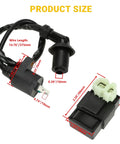 Gy6 Ignition Coil With 6 Pin AC CDI Box Kit For 50cc 125cc 150cc Taotao ATM50 Thunder 50 VIP50 Roketa Jonway Sunl 4 Stroke Moped ATV Quad Go Kart Parts Bundle, shown with dimensions