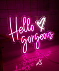 Neon Sign Wall Art Light for Bedroom Bar Pub Club Rave Decor 60x37cm, pink LED sign with 'Hello Gorgeous' text for homes