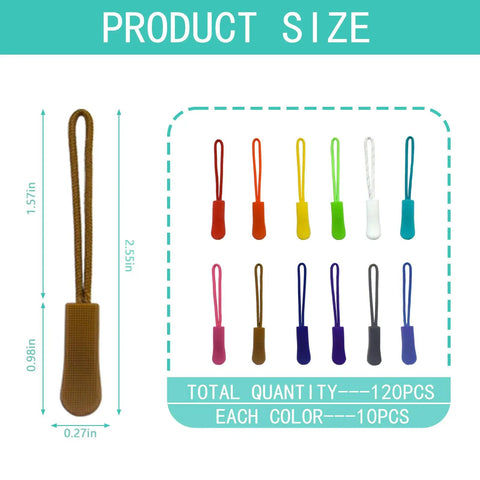 120Pcs Zipper Extension Replacement Pulls Zipper Tabs For Backpacks Luggage And Jackets Repair Kit In 12 Colors, size details