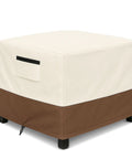 Built To Last Heavy Duty Waterproof Patio Ottoman Cover For Square Outdoor Side Table With Padded Handles All Weather 600D Oxford Fabric Windproof UV Resistant 25 x 25 x 18 Inches Beige Brown, side view