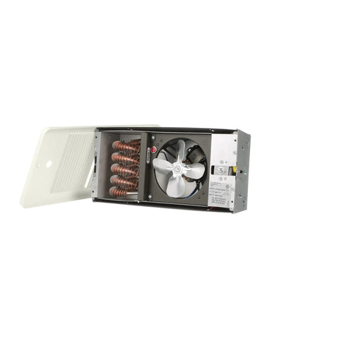 Low Profile Fan Forced Wall Heater Without Thermostat, Standard Ivory Finish, 4300 Series, 750/562 Watt, open view showing interior components