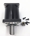 NEMA 23 Stepper Motor With 40 To 1 Planetary Gearbox 25 RPM Hollow Shaft 57mm showing black housing and metal shaft with screws.